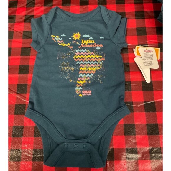 Mawut Latin America Map Baby Onesie 0-3M Blue Stretchy Cotton Blend Short Sleeve - Picture 2 of 5